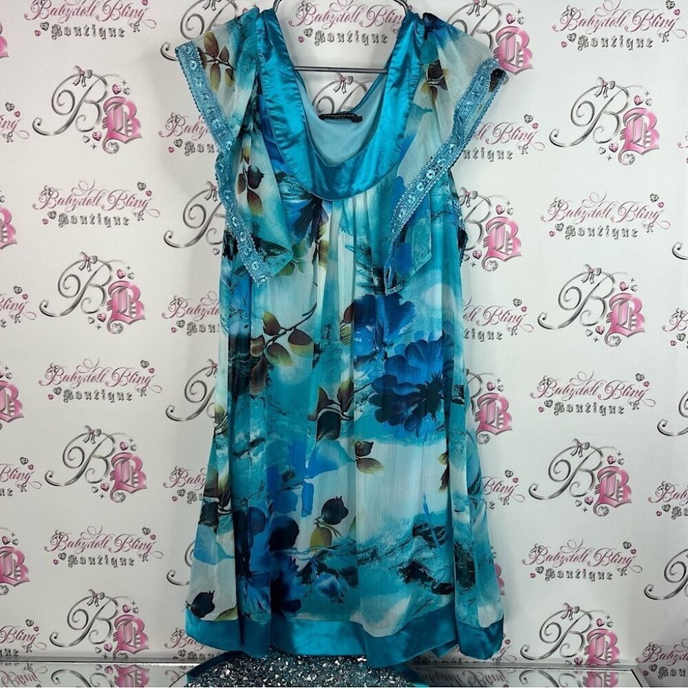 Temptations Italy dress sequins sparkly shimmer floral Turquoise Garment
